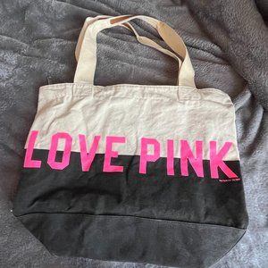 PINK black and white canvas tote bag